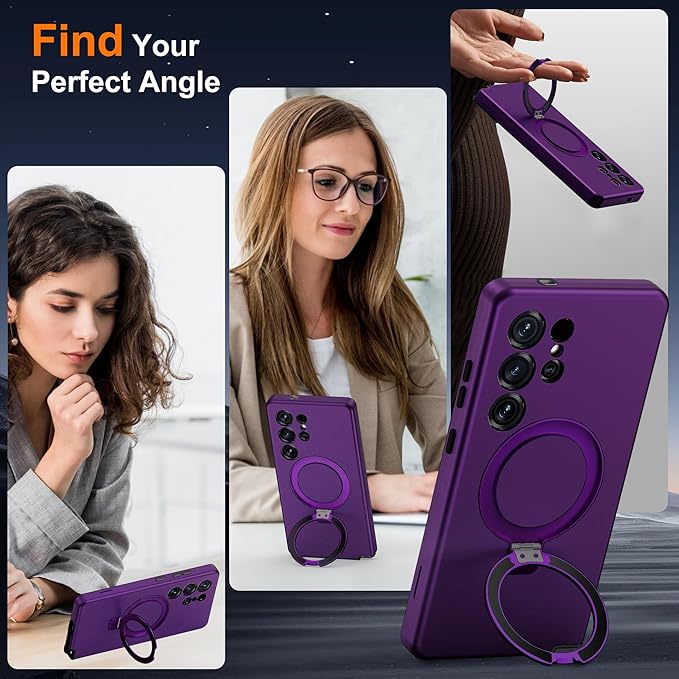 Designed for Samsung Galaxy S25 Ultra Case with Magnetic Ring Stand [Compatible with Mag-Safe][Military Grade Drop Protection][Build in Kickstand] S25 Ultra Phone Case 6.9",Purple