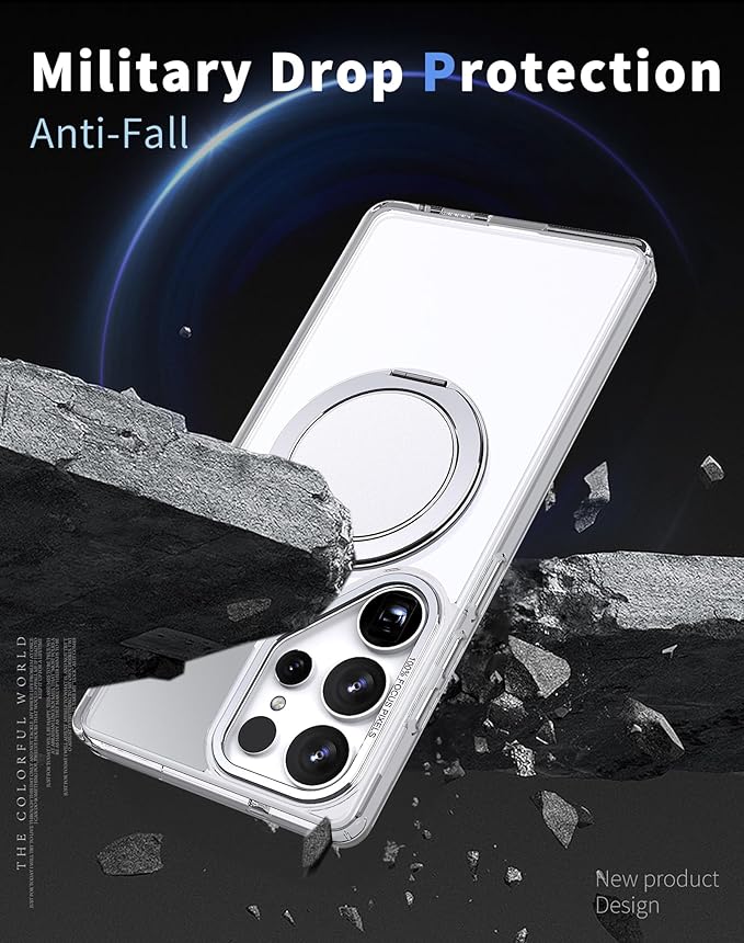 Magnetic Stand Case for Samsung Galaxy S25 Ultra [with 2 Tempered Glass Film] [360° Rotation Magnetic Stand] [Compatible with Magsafe] Military-Grade Drop Protection Case, Clear