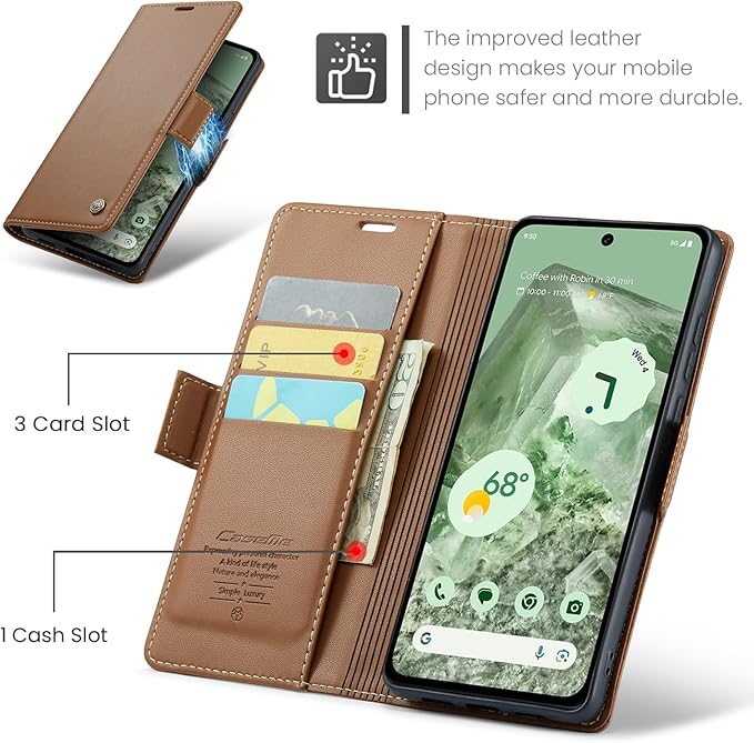 for Google Pixel 8A Case, Premium PU Leather Wallet Case Flip Cover with [RFID Blocking][Card Holder][Stand Function] Shockproof Protective for Google 8A, Brown