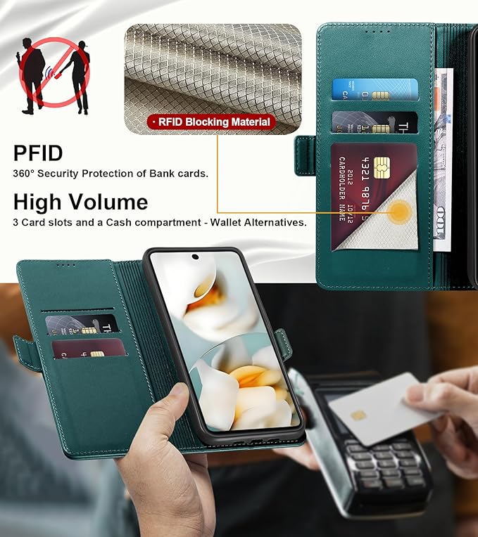 Wallet Flip Case for Google Pixel 9A - [RFID Blocking] Luxury PU Leather Card Holder Magnetic Phone Cover with Kickstand,Shockproof Protective Case,Green