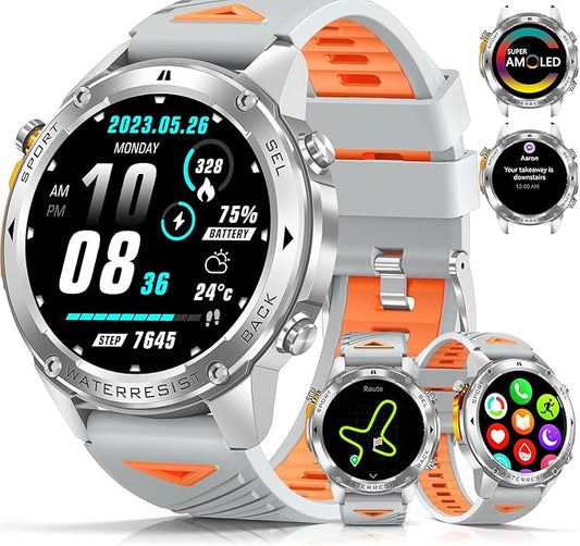 Military Smart Watch for Men with GPS, 1.43" AMOLED Smart Watch with Bluetooth Call, 5ATM Waterproof, 170+ Sports Modes, 500mAh Heart Rate/Sleep/SpO2 Monitor, Fitness Tracker for Android iOS
