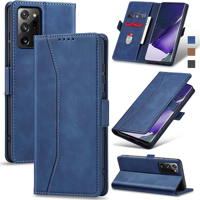 Jasonyu Flip Wallet Case for Samsung Galaxy Note 20 Ultra,Leather Magnetic Folio Cover with Card Holder,Kickstand - TPU Shockproof Durable Protective Phone Case,Blue