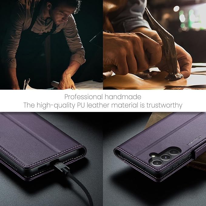 AUPAI for Samsung Galaxy S23 FE Wallet Case with Credit Card Holder, PU Leather RFID Blocking Folio Flip Kickstand Magnetic Clasp Protective Phone case for Women Men Purple