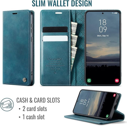 Wallet Case for Samsung Galaxy S24 Plus Leather Wallet Flip Cover with Card Holder, Kickstand, Magnetic Closure, RFID Blocking TPU Shockproof Phone Case Compatible with S24 Plus, Blue-Green