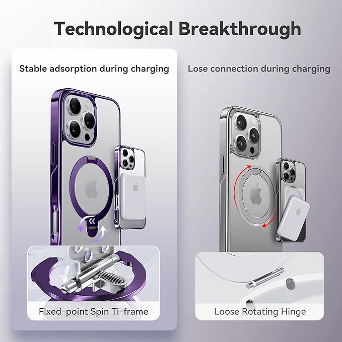 CASEKOO Titanium for iPhone 16 Pro Max Case with 360° Spin Magnetic Stand [Compatible with Magsafe][16FT Military Protection] Polished for iPhone 16 ProMax Case with Stand Ring 6.9'', Premium Purple