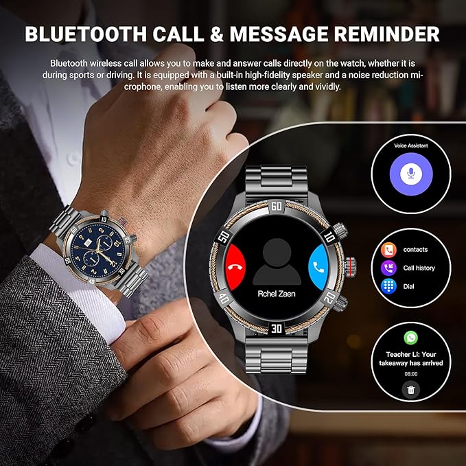 Smart Watch for Men Bluetooth Answer/Make Call, 1.43" AMOLED Display Luxury Smartwatch, Fitness Tracker with 100+ Sport Modes, Heart Rate/Sleep Monitor for iOS Android, 2 Watch Bands (Black)