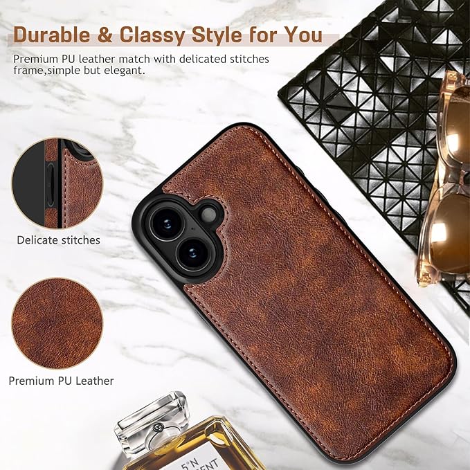LOHASIC for iPhone 17 Case, Vintage Leather Thin Slim Luxury PU Soft Flexible Bumper Non-Slip Grip Protective Cover Men Women Phone Case for iPhone 17 6.3" 2025 - Retro Brown