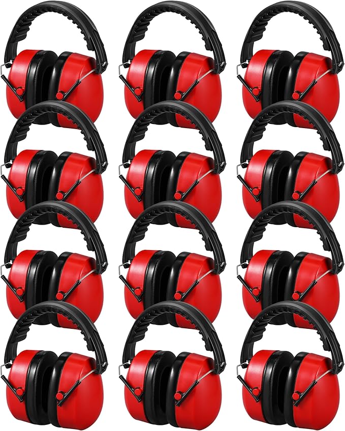 12 Pcs Hearing Protection Ear Muffs NRR 28dB Noise Reduction Headphones Shooting Ear Protection Earmuffs(Red)