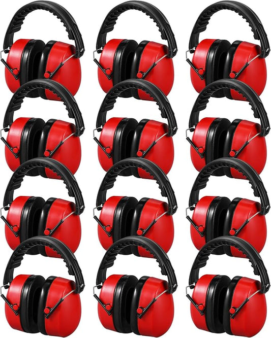 12 Pcs Hearing Protection Ear Muffs NRR 28dB Noise Reduction Headphones Shooting Ear Protection Earmuffs(Red)
