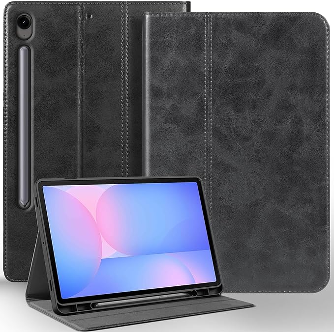 for Samsung Galaxy Tab S10 FE Plus+ 13.1 inch Case with S Pen Holder 2025(Model:SM-X620/X626) Genuine Leather Cover Protective Shell,Black