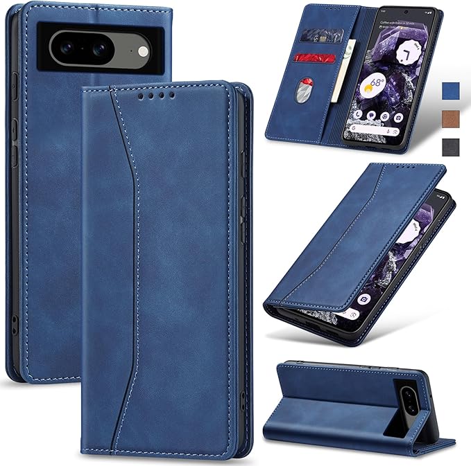Jasonyu Flip Wallet Case for Google Pixel 8,Leather Magnetic Folio Cover with Card Holder,Kickstand - TPU Shockproof Durable Protective Phone Case,Blue
