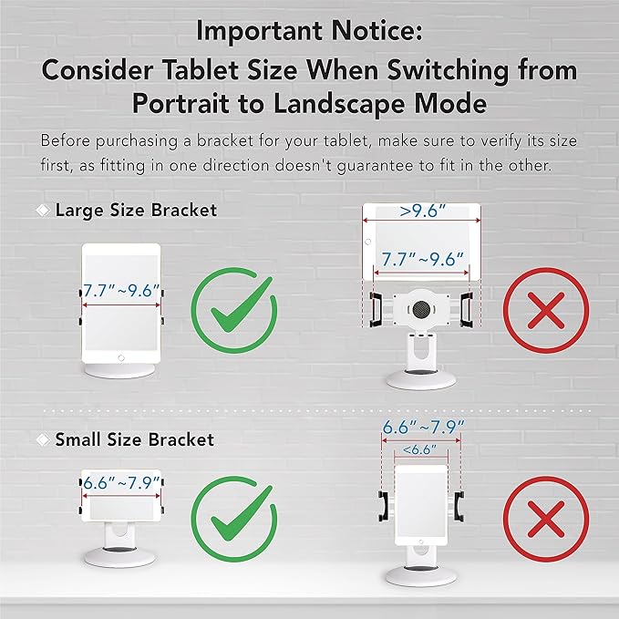 EHO iPad Stand, 360° Rotating Commercial Tablet Stand, Retail Kiosk, 6"-13"(Screen) Adapter Universal Tablet Clamp Holder for iPad, iPadAir, iPadMini, Microsoft Surface, Most Tablets - White