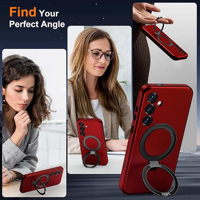 Designed for Samsung Galaxy S25 Plus Case with Magnetic Ring Stand [Compatible with Mag-Safe][Military Grade Drop Protection][Build in Kickstand] Shockproof Galaxy S25+ Phone Case 6.7",Red