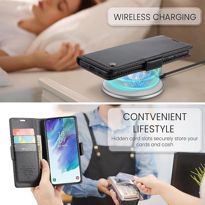 Case for Samsung Galaxy S21 FE Wallet Case, RFID Blocking PU Leather Flip Folio Cover Card Holder Kickstand Shockproof Phone Case Compatible with Samsung Galaxy S21 FE, Black