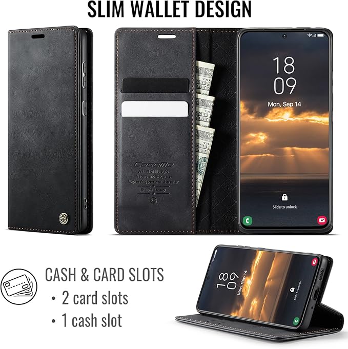 Wallet Case for Samsung Galaxy S21 Plus Leather Wallet Flip Cover with Card Holder, Kickstand, Magnetic Closure, RFID Blocking TPU Shockproof Phone Case Compatible with S21 Plus, Black
