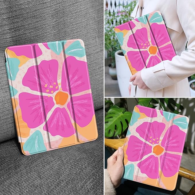 MEEgoodo Case for Samsung Galaxy Tab A9 Plus 11 inch Cover 2024 2023 with S Pen Holder, A9+ Smart Tablet Cases with Leather Trifold Stand+Soft TPU Back Shell+Smart Auto Wake/Sleep, Hand-Drawn Blossom