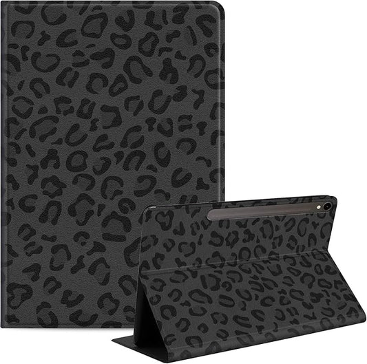 Case for Samsung Galaxy Tab S10 FE/ S9 FE 5G 10.9 Inch/Tab S9 11 Inch, Slim PU Leather Stand Cover with Auto Wake/Sleep, Multi-Angle Viewing & Shockproof, Black Leopard Print