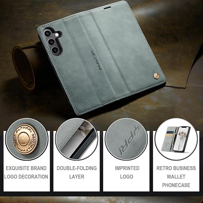 QLTYPRI Case for Samsung Galaxy S24, Vintage PU Leather Wallet Case Card Slot Kickstand Magnetic Closure Shockproof Flip Folio Case Cover for Samsung Galaxy S24 - Grey