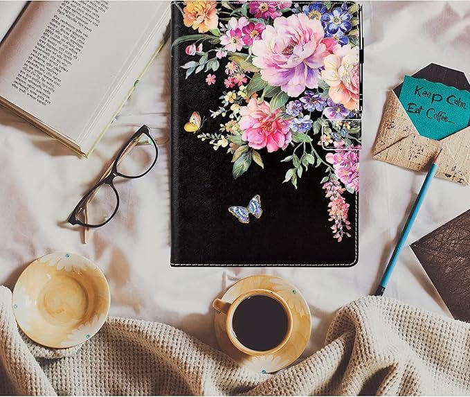 KEROM Case for Samsung Galaxy Tab A9+ Plus 11 Inch 2024 2023 (SM-X210/X216/X218), Slim PU Leather Stand Case Protective Cover for Galaxy Tab A9+/A9 Plus Tablet, Auto Wake/Sleep - Flowers