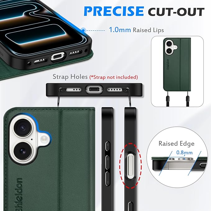 SHIELDON Genuine Leather Case Wallet for iPhone 17 6.3-inch 5G 2025 | Folio, Wallet, Magnetic Closure, Kickstand, RFID Blocking Card Slots, Full Protection, Soft Phone Cover - Evergreen