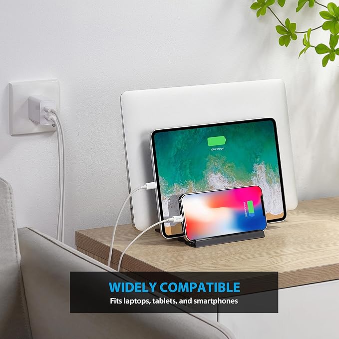 3-Slot Vertical Laptop Stand Laptop Holder for Desk Made of Premium Acrylic to Space-Saving for All Laptop/MacBook/Tablet/Phone (Black)