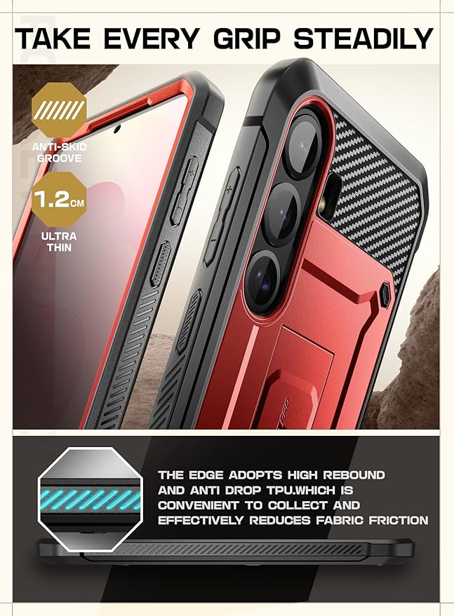 SUPCASE for Samsung Galaxy S25 Case with Stand (Unicorn Beetle Pro), [2 Front Frames] [Built-in Screen Protector & Belt-Clip] Military-Grade Protection Rugged Phone Case for Galaxy S25 6.2", Ruddy