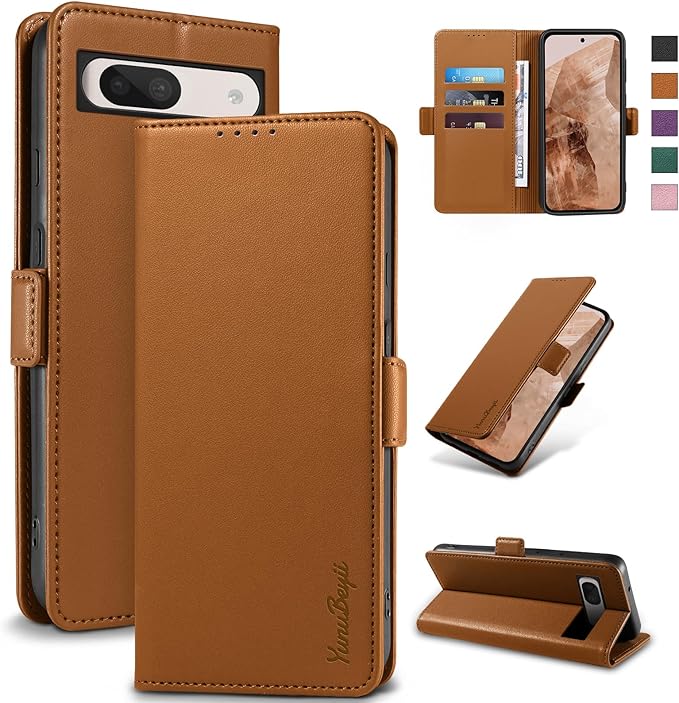 Wallet Flip Case for Google Pixel 8A - [RFID Blocking] Luxury PU Leather Card Holder Magnetic Phone Cover with Kickstand,Shockproof Protective Case,Brown