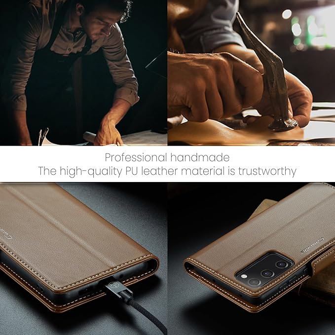 AUPAI for Samsung Galaxy S20 FE Wallet Case with Credit Card Holder, PU Leather RFID Blocking Folio Flip Kickstand Magnetic Clasp Protective Phone Cover for Women Men Brown