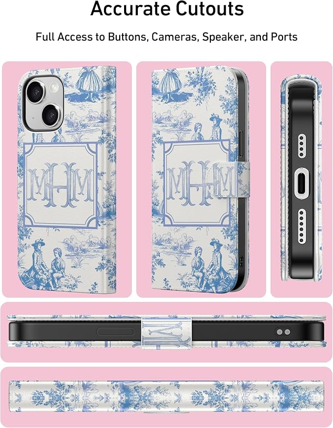 DEENAKIN for iPhone 15 Plus Wallet Case with Card Holder + Cash Clip, RFID-Blocking, Military-Grade Drop Protection, Magnetic Closure with Leather Kickstand - Heritage Artistry