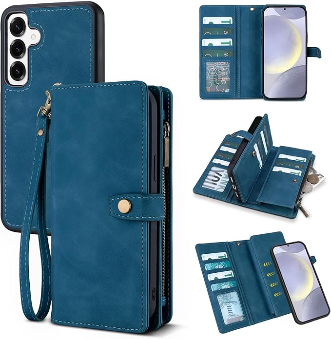 TwoHead for Samsung Galaxy S24 Plus Wallet Case with Card Holder,Detachable Magnetic Phone Case for Galaxy S24 Plus,PU Leather All-Round Protective Phone Cover Wallet with Strap(6.6 in,Navy Blue)