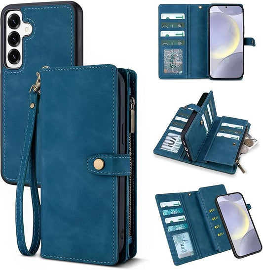 TwoHead for Samsung Galaxy S24 Plus Wallet Case with Card Holder,Detachable Magnetic Phone Case for Galaxy S24 Plus,PU Leather All-Round Protective Phone Cover Wallet with Strap(6.6 in,Navy Blue)