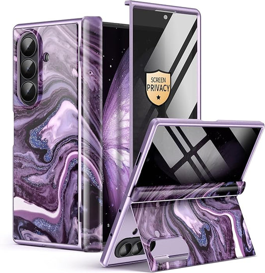 GVIEWIN for Samsung Galaxy Z Fold 7 Case with Privacy Screen Protector [Compatible with Magsafe][Built-in Kickstand] Magnetic Full-Body Hinge Protection Slim Phone Case for Z Fold 7, Quicksand/Purple