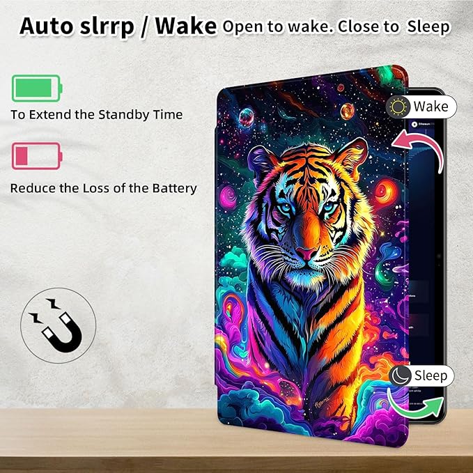Case for 12.4 inch Galaxy Tab S10 Plus Case (2024), Galaxy Tab S9 Plus Case (2023), 360 Degree Rotating Folio Stand Smart PU Leather Cover, Auto Sleep/Wake, Vibrant Tiger