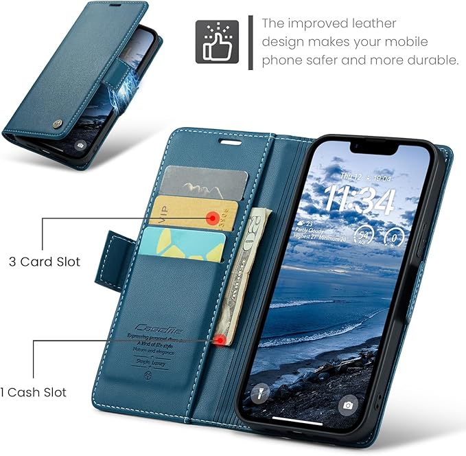 for Apple iPhone 16e Case, Premium PU Leather Wallet Case Flip Cover with [RFID Blocking][Card Holder][Stand Function] Shockproof Protective for iPhone 16E 6.1", Blue
