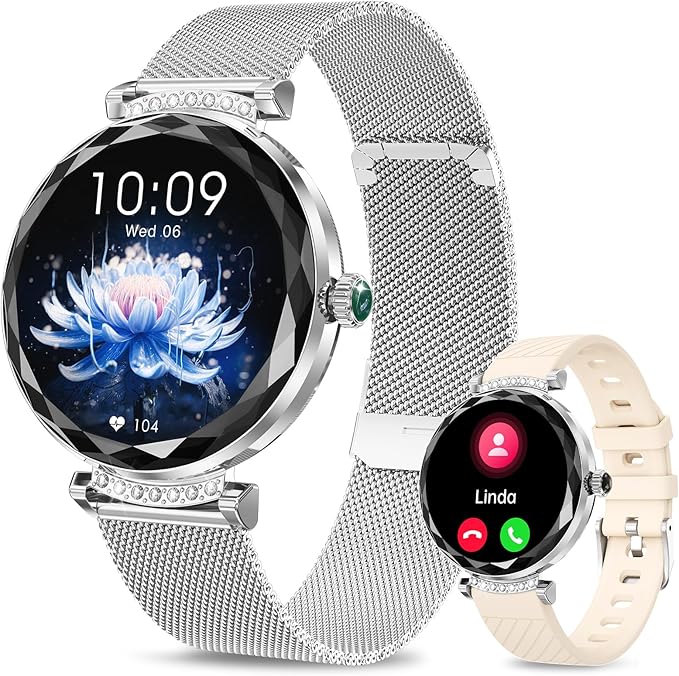Smart Watches for Women Answer/Make Call, 1.19" AMOLED Smartwatch with Bluetooth for Android iOS Phones, IP68 Waterproof Fitness Tracker with Heat Rate Blood Pressure, 120+ Sports, Silver