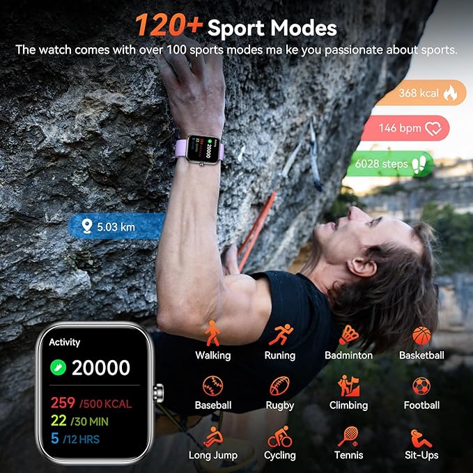 Smart Watch with Alexa Built-in, 1.83" HD Touchscreen Fitness Tracker, Bluetooth Notifications/Calls, IP68 Waterproof, 120+ Sport Modes, 24/7 Heart Rate & Sleep Monitor for iPhone Android iOS (Purple)