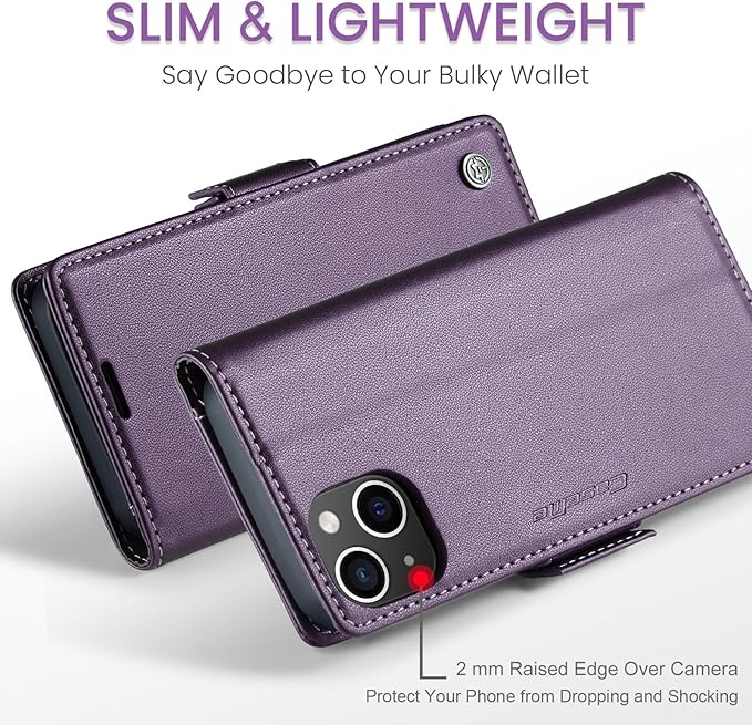 SINIANL iPhone 15 Wallet Case with RFID Blocking, Magnetic Clasp Kickstand Leather Book Folio for Women & Men, Purple