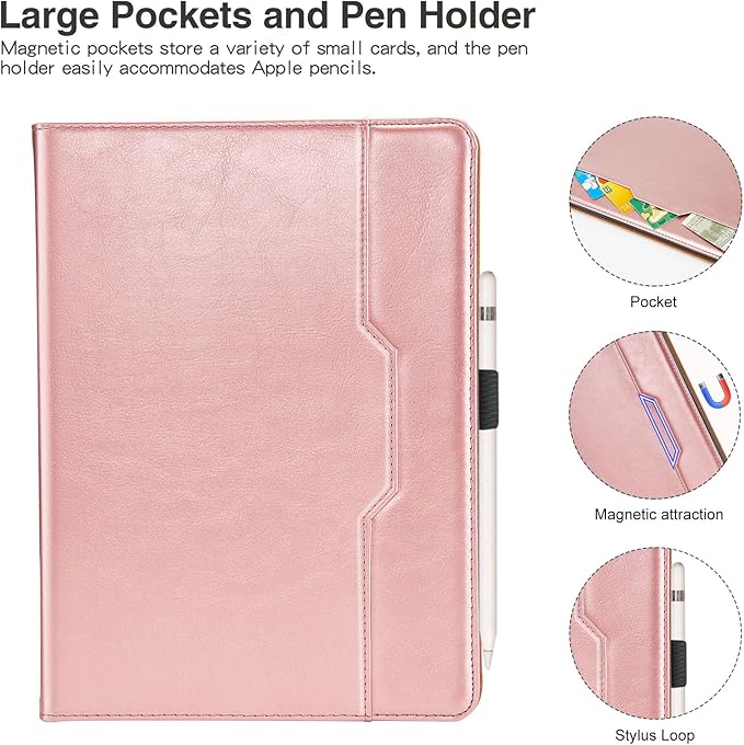 Tablet Case for Samsung Galaxy Tab A7 10.4 Inch 2020 (SM-T500/T505/T507) PU Leather Folio Flip Cover for Tab A7 SM T500 Multi-Angle Stand with Card Pocket ＆ Hand Starp,Rose Gold
