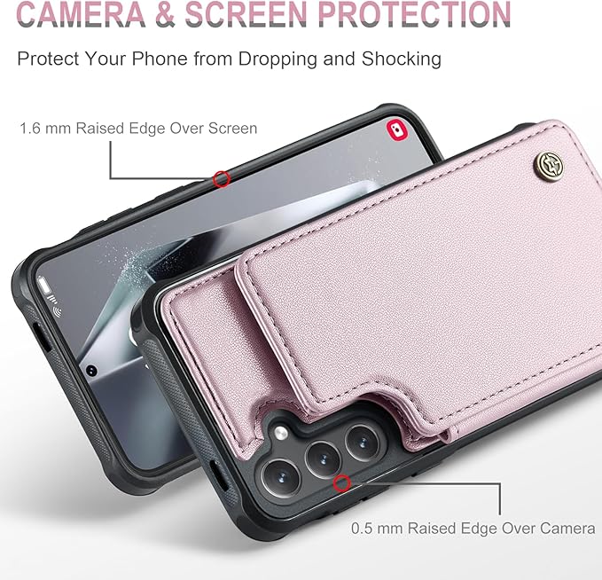 Vinich for Samsung Galaxy S25 Wallet Case with Card Holder, RFID Blocking Credit Slots Kickstand Shockproof Phone Cover for Women Men, Pink