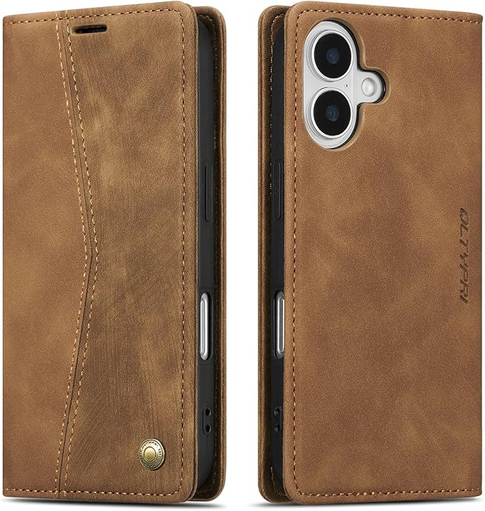 QLTYPRI for iPhone 16 Plus Case Wallet with Card Holder, Vintage PU Leather Kickstand Magnetic Closure Shockproof Folio Book Cover Case for iPhone 16 Plus - Retro Brown