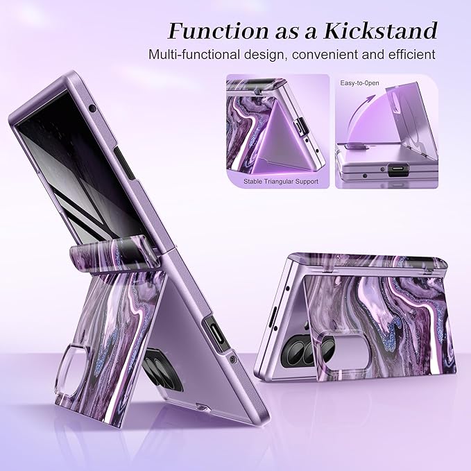 GVIEWIN for Samsung Galaxy Z Fold 7 Case with Privacy Screen Protector [Compatible with Magsafe][Built-in Kickstand] Magnetic Full-Body Hinge Protection Slim Phone Case for Z Fold 7, Quicksand/Purple
