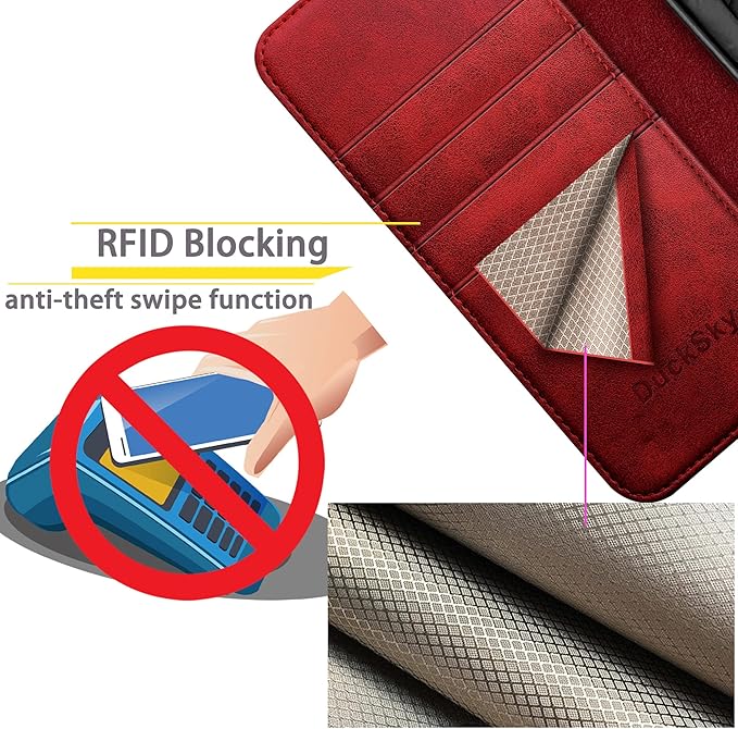 for Samsung Galaxy S23 5G Genuine Leather Wallet case 【RFID Blocking】【4 Credit Card Holder】【Real Leather】 Flip Folio Book Phone case Protective Cover Women Men for SamsungS23 case Red