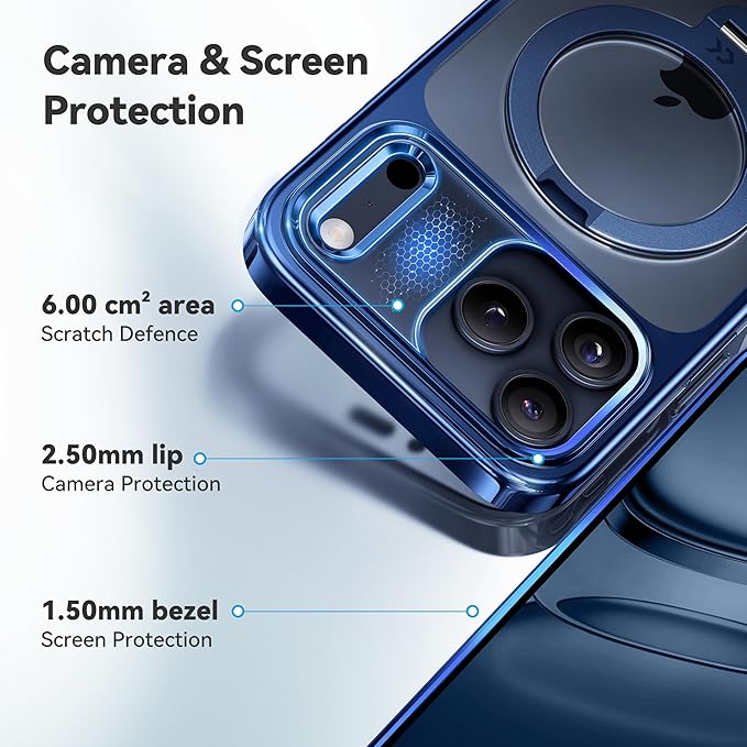 CASEKOO Deep Blue Designed for iPhone 17 Pro Case with 360 Spin Magnetic Stand [Fit for MagSafe][17FT Military Protection] Slim Polished for iPhone 17 Pro Case with Stand 6.3'', Deep Blue
