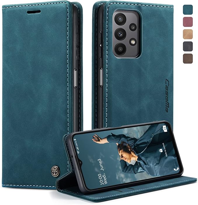 for Samsung Galaxy A23 5G/4G Case, Flip Wallet Leather Case with Card Holder Magnetic Closure Shockproof Kickstand Protective Phone Cases Cover for Samsung A23,Blue-Green