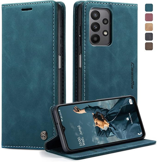 for Samsung Galaxy A23 5G/4G Case, Flip Wallet Leather Case with Card Holder Magnetic Closure Shockproof Kickstand Protective Phone Cases Cover for Samsung A23,Blue-Green