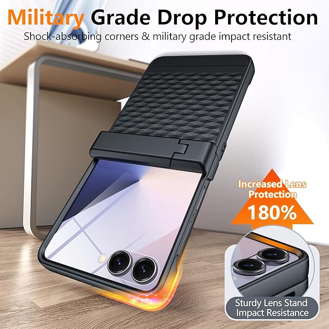 Magnetic for Samsung Galaxy Z Flip 7 Case [Hinge Protection＆Kickstand][Compatible with MagSafe][Built-in Screen Protector] Full-Body Military Protection Phone Case for Samsung Z Flip 7 Black