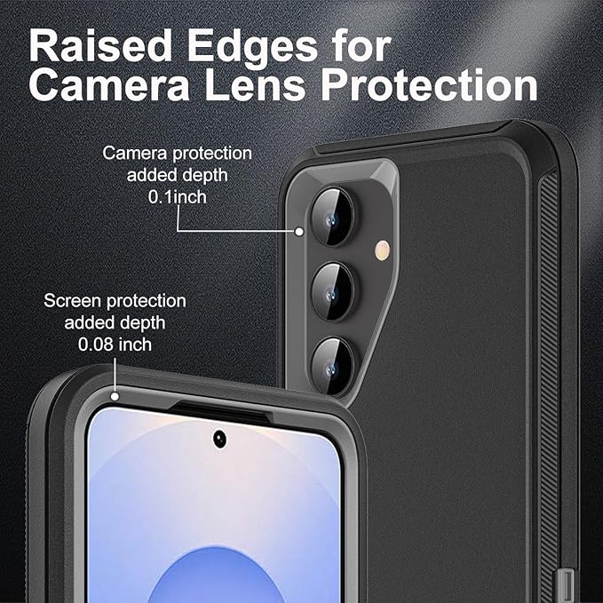 for Samsung Galaxy S25 Case, ONLY, [NOT FIT Galaxy S25 Edge/S25 Plus/S25 Ultra], Military Grade Case with 2Pcs Tempered Glass Screen Protector & 1Pcs Camera Lens Protector (Black/Grey)