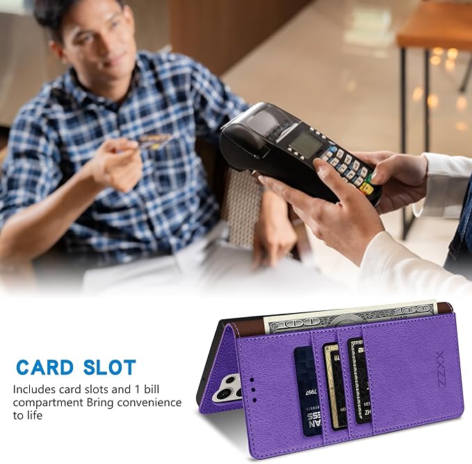 ZZXX for Samsung Galaxy S25 Ultra Wallet Case with [RFID Blocking] Card Slot Stand Strong Magnetic Leather Flip Fold Protective Phone Case for Samsung Galaxy S25 Ultra Case Wallet(Purple-6.8 inch)