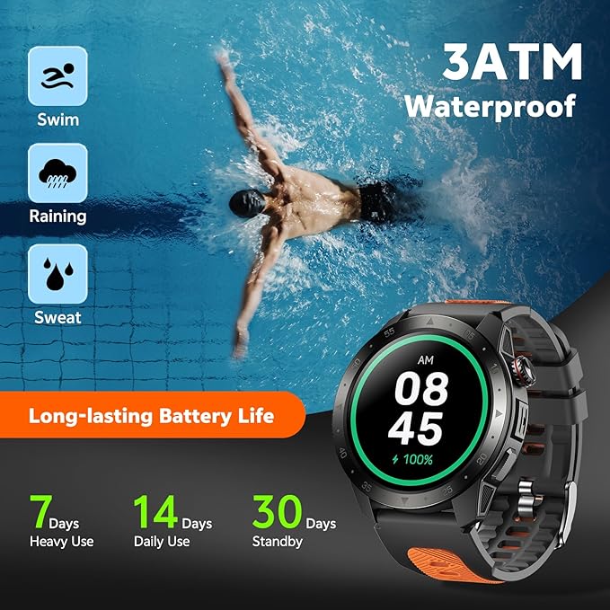 Military Smart Watches for Men Built-in GPS(Answer/Make Calls), 1.43" AMOLED Screen with Compass, Altitude, Barometer, 3ATM Waterproof, Fitness Watch with Health Monitor for Android iOS