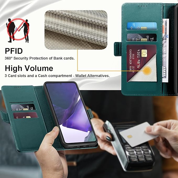 Wallet Flip Case for Samsung Galaxy Note 20 Ultra - [RFID Blocking] Luxury PU Leather Card Holder Magnetic Phone Cover with Kickstand,Shockproof Protective Case,Green